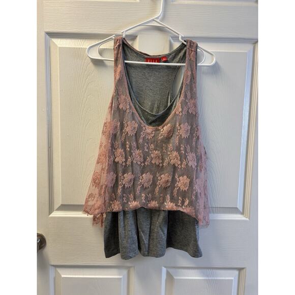 Elle Gray And Pink Lace Tank XL - Picture 1 of 6